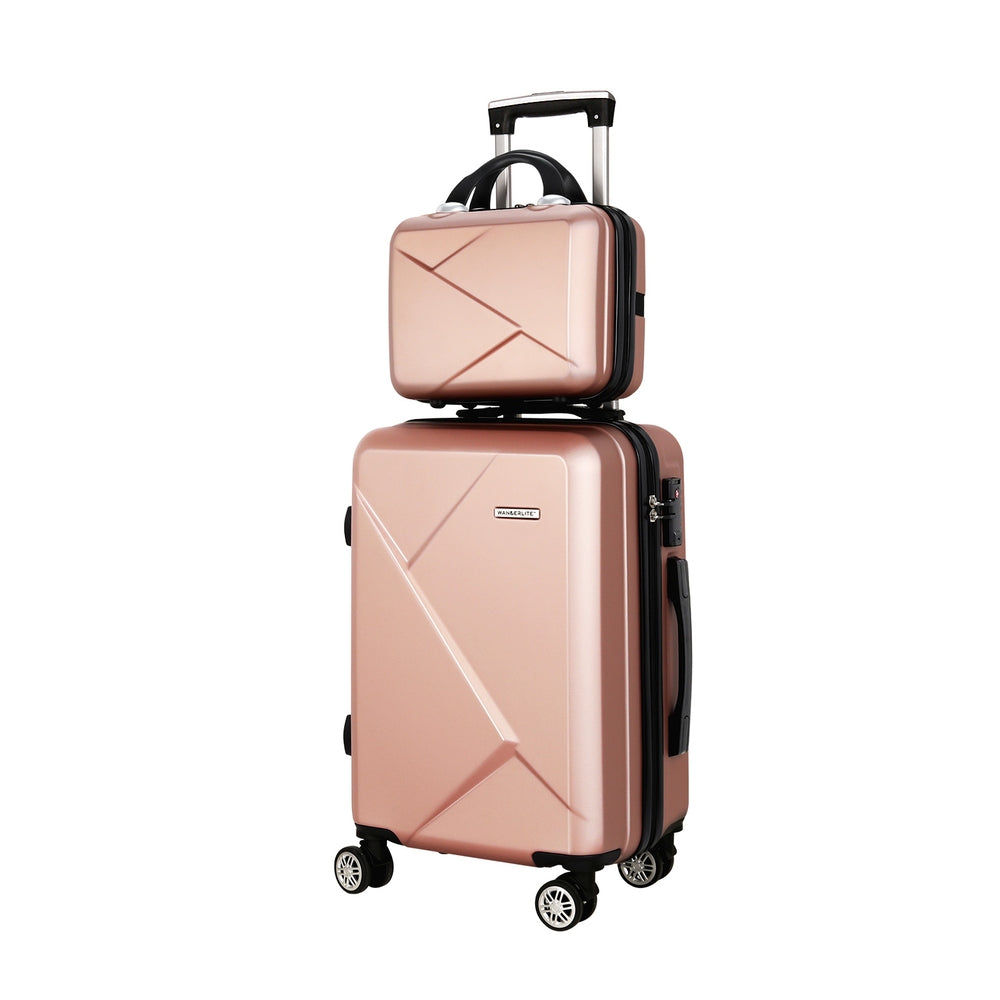 Wanderlite 2-Piece Luggage Set 20" & 12" Hard Shell Rose Gold TSA Lock - SuperSaverAU - view 6
