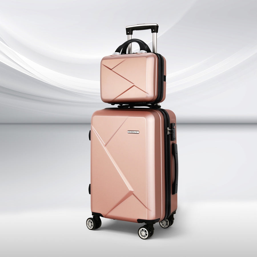 Wanderlite 2-Piece Luggage Set 20" & 12" Hard Shell Rose Gold TSA Lock - SuperSaverAU - view 1