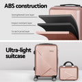 Wanderlite 2-Piece Luggage Set 20" & 12" Hard Shell Rose Gold TSA Lock - SuperSaverAU - view 3