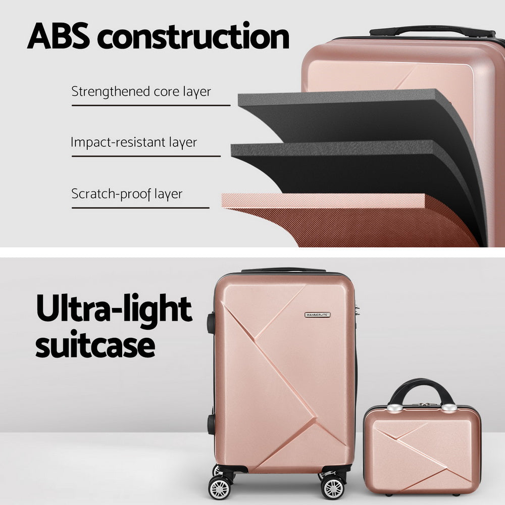 Wanderlite 2-Piece Luggage Set 20" & 12" Hard Shell Rose Gold TSA Lock - SuperSaverAU - view 3