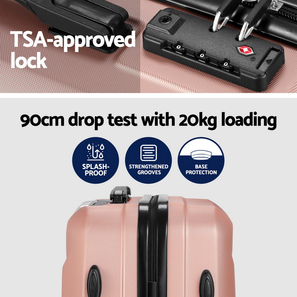 Wanderlite 2-Piece Luggage Set 20" & 12" Hard Shell Rose Gold TSA Lock - SuperSaverAU - view 4