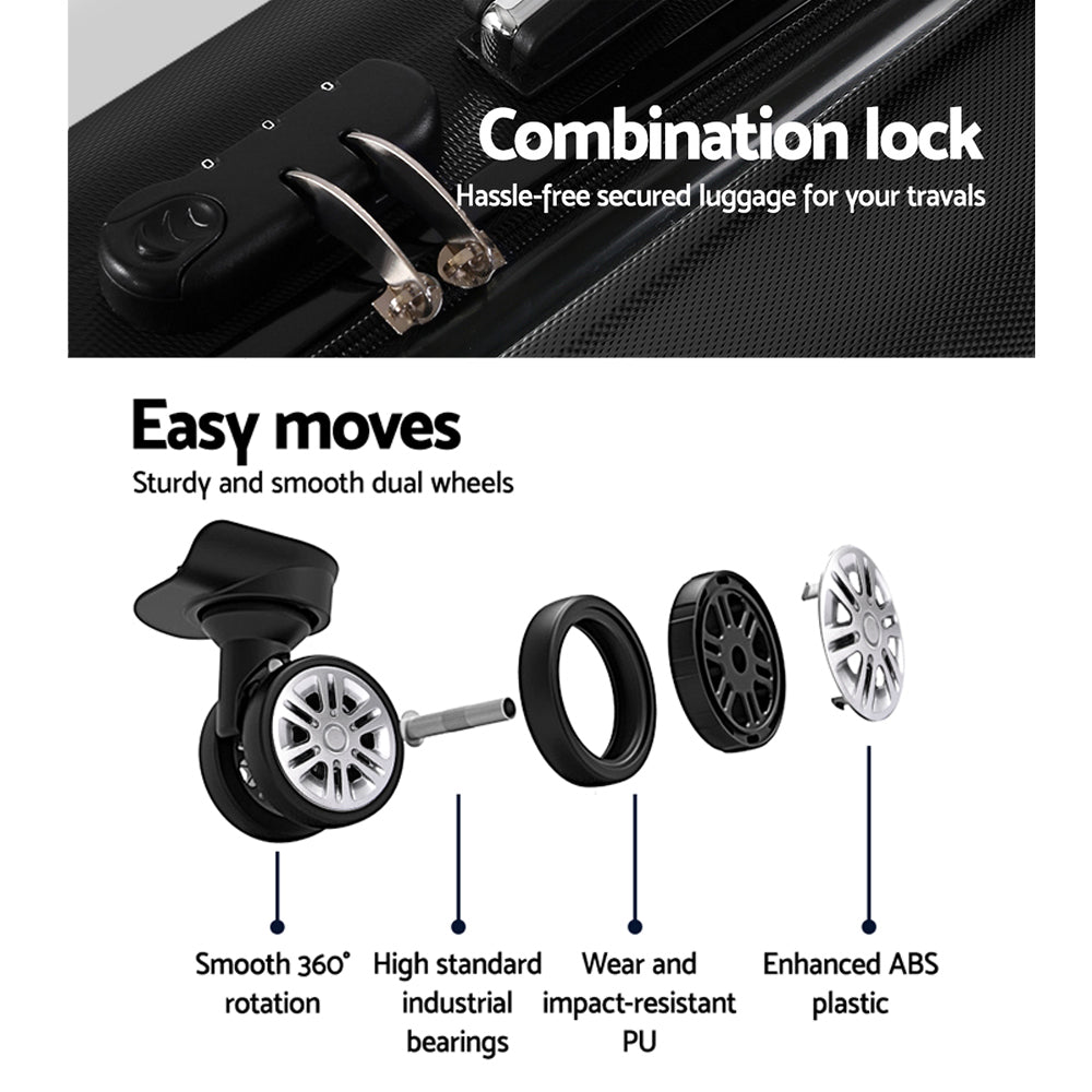 Wanderlite 20" Hard Shell Luggage Case with Code Lock & Dual Wheels - Black - SuperSaverAU - view 5