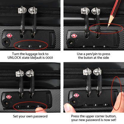 Wanderlite 20" Hard Shell Luggage Case with Code Lock & Dual Wheels - Black