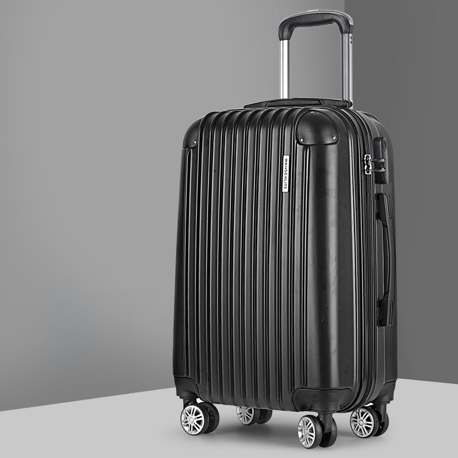 Wanderlite 24" Black Hard Shell Luggage Case with TSA Lock & Spinner Wheels - SuperSaverAU - view 1
