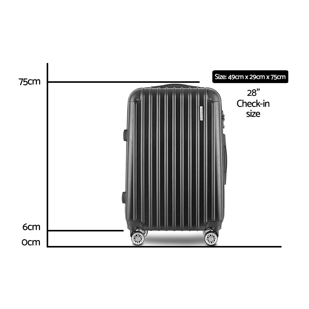 Wanderlite 28" Hard Shell Luggage Case with TSA Lock & Spinner Wheels - Black - SuperSaverAU - view 2