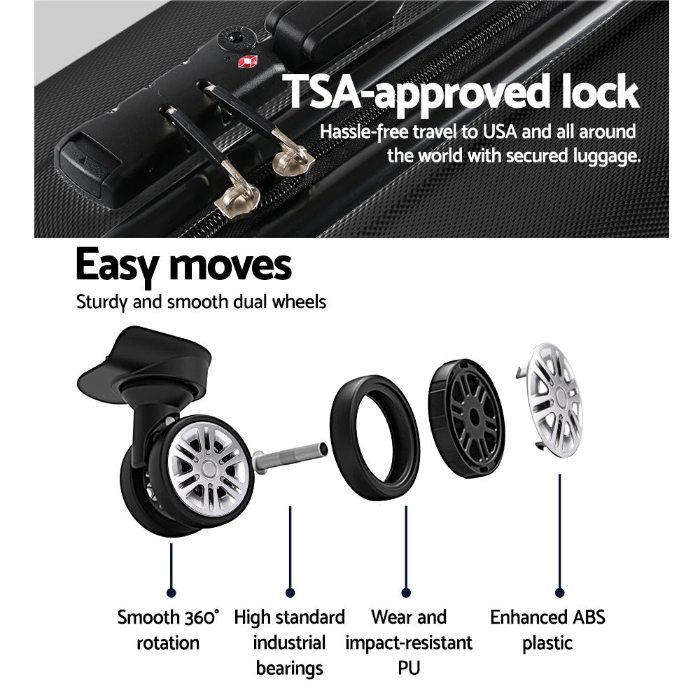 Wanderlite 28" Hard Shell Luggage Case with TSA Lock & Spinner Wheels - Black - SuperSaverAU - view 5
