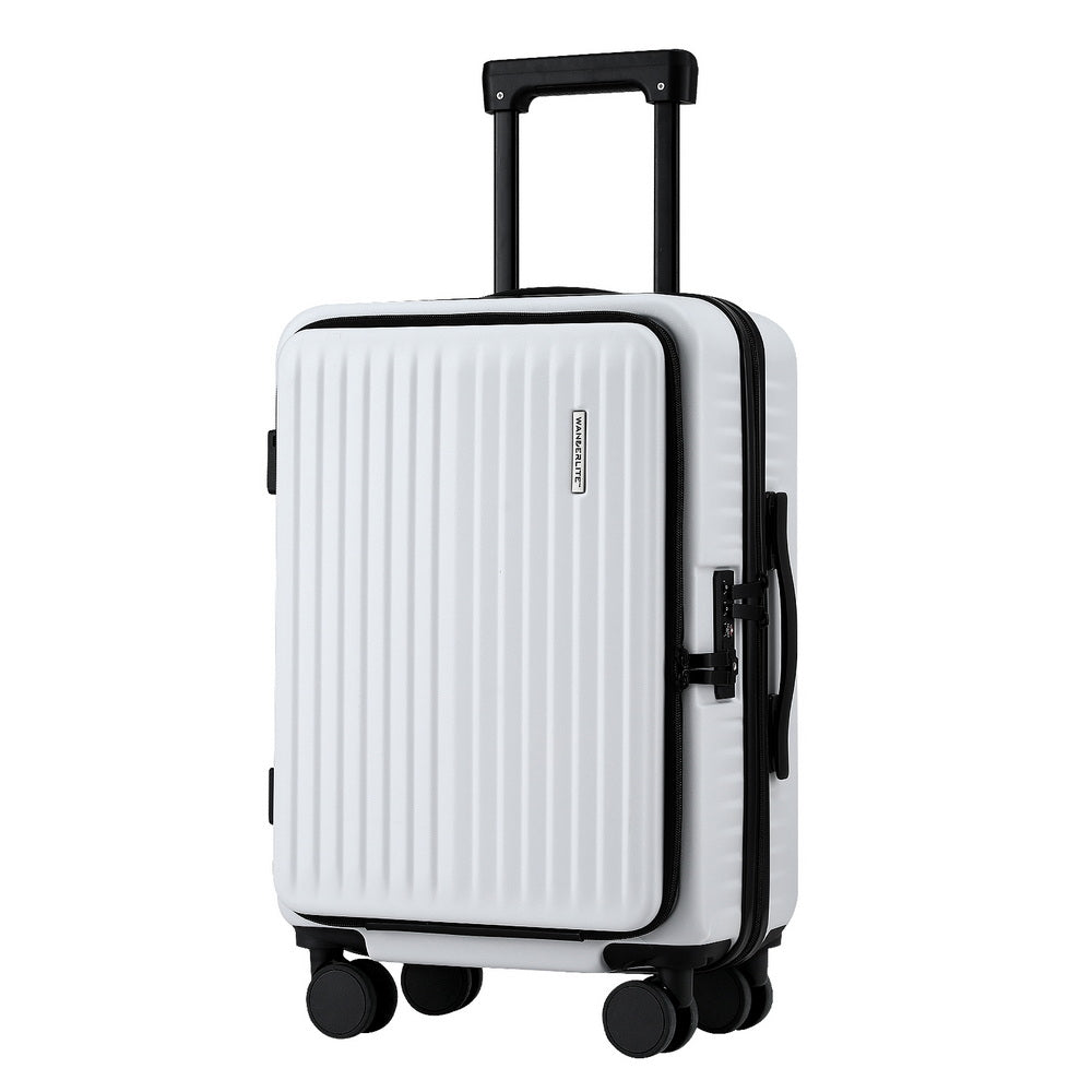 Wanderlite 20" Luggage Suitcase Front Pocket Travel Carry On Dual TSA White