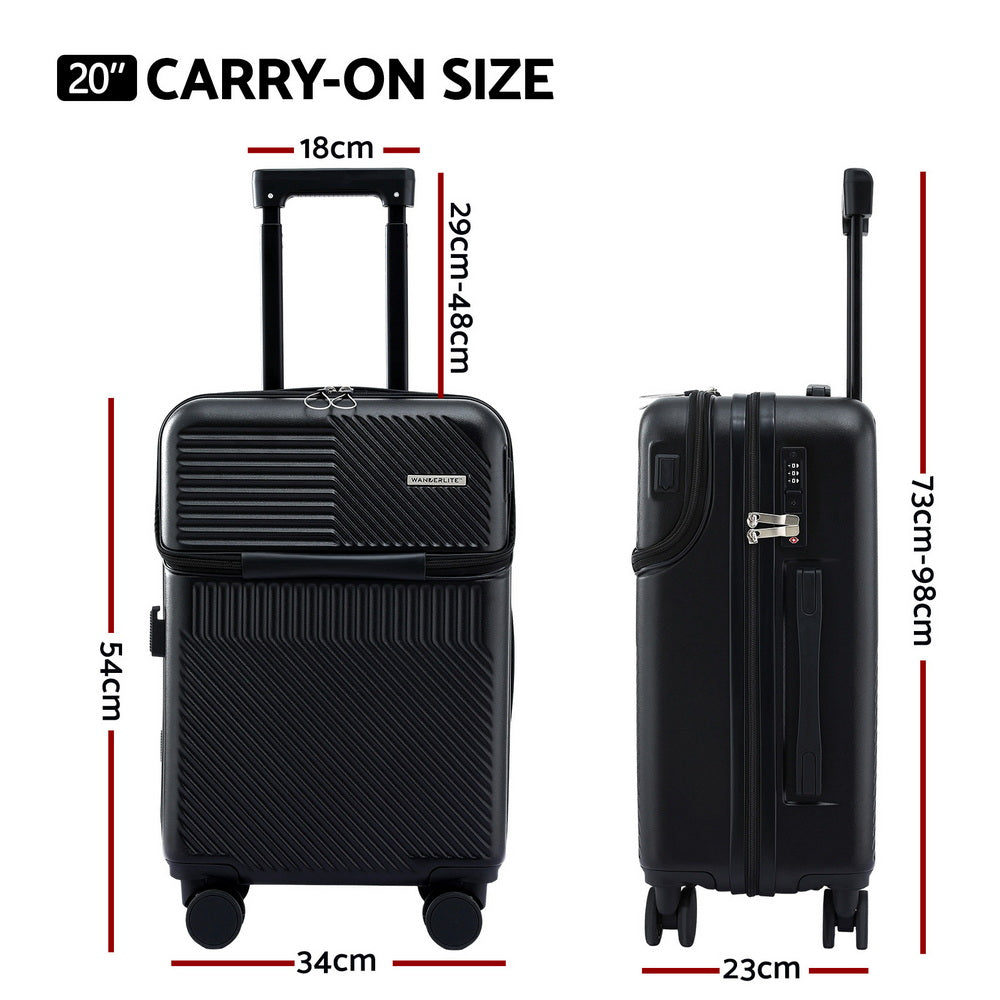 Wanderlite 20" Carry-On Luggage with Front Pocket, TSA Lock, 40L Capacity, Black - SuperSaverAU - view 2