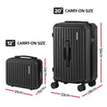 Wanderlite 2pcs Trunk Luggage Set 12" 20" Black with TSA Lock & 360° Spinner Wheels - SuperSaverAU - view 2