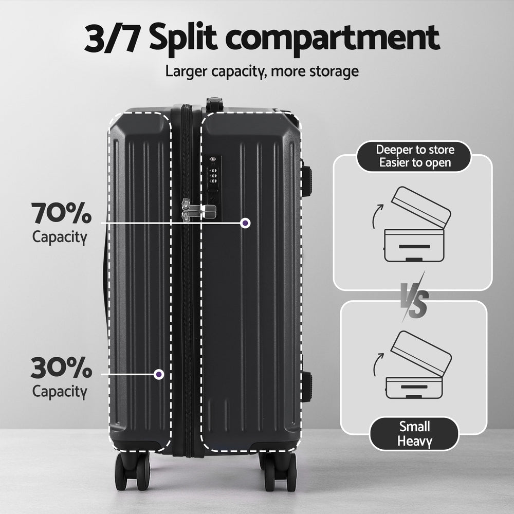 Wanderlite 2pcs Trunk Luggage Set 12" 20" Black with TSA Lock & 360° Spinner Wheels - SuperSaverAU - view 4