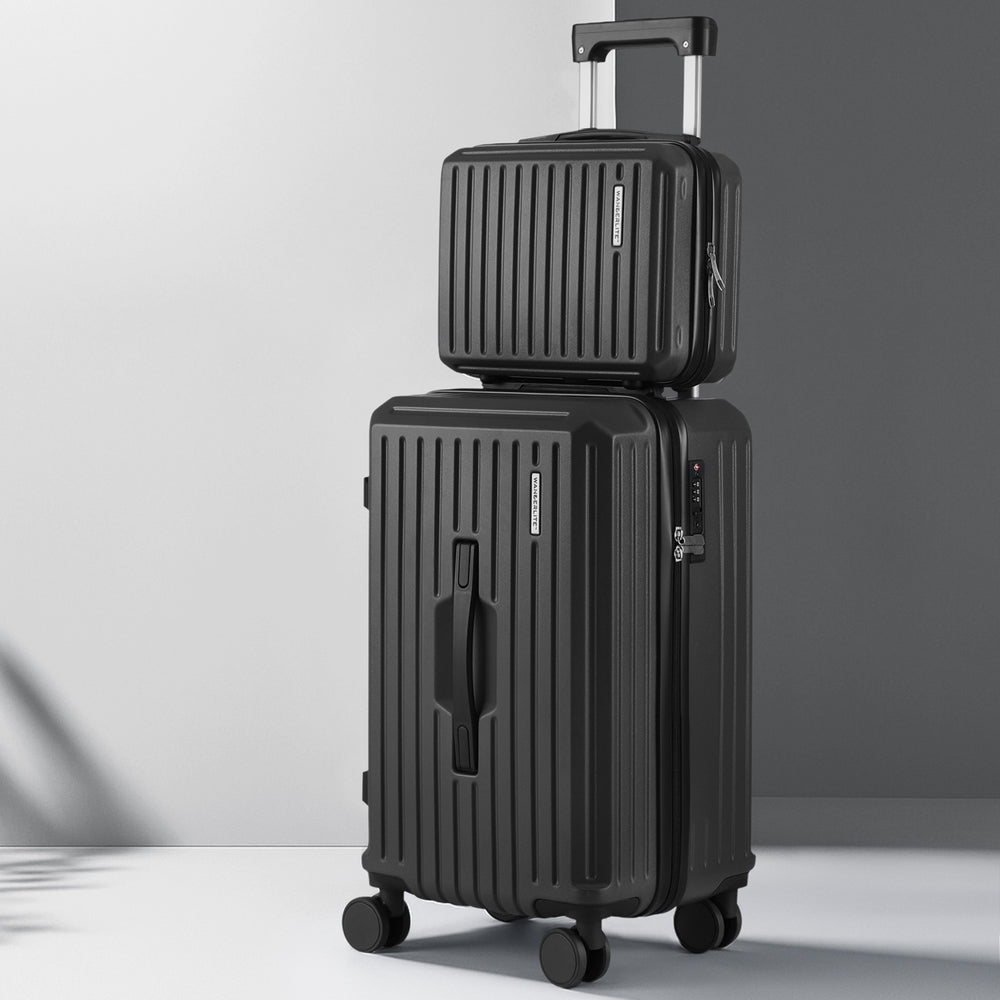Wanderlite 2pcs Trunk Luggage Set 12" 20" Black with TSA Lock & 360° Spinner Wheels - SuperSaverAU - view 6
