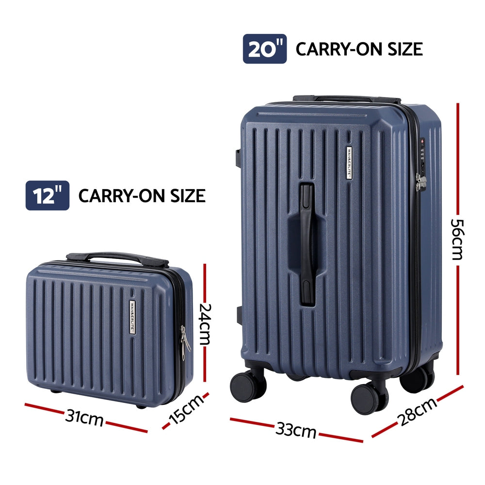 Wanderlite 2pcs Trunk Luggage Set 12" 20" Navy with TSA Lock & 360° Spinner Wheels - SuperSaverAU - view 2