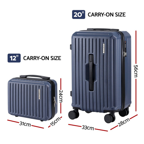 Wanderlite 2pcs Trunk Luggage Set 12" 20" Navy with TSA Lock & 360° Spinner Wheels - SuperSaverAU - view 2
