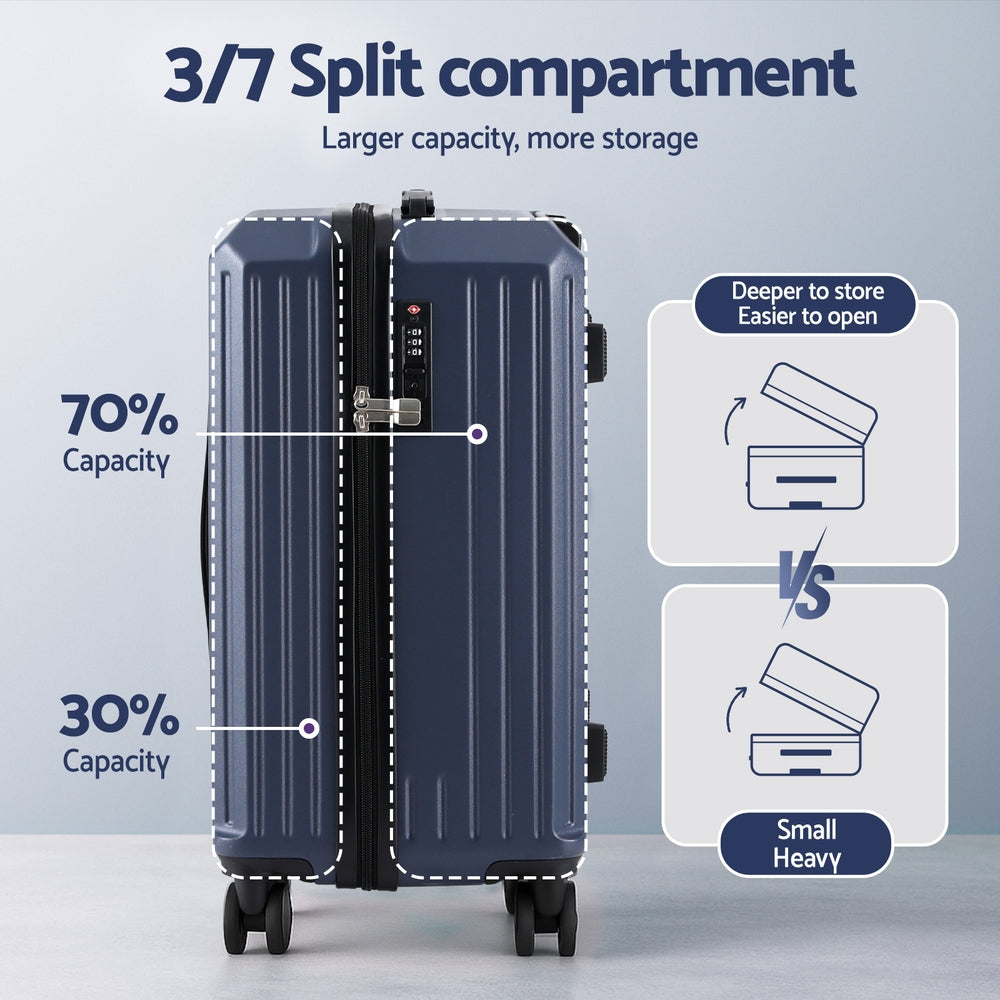 Wanderlite 2pcs Trunk Luggage Set 12" 20" Navy with TSA Lock & 360° Spinner Wheels - SuperSaverAU - view 4