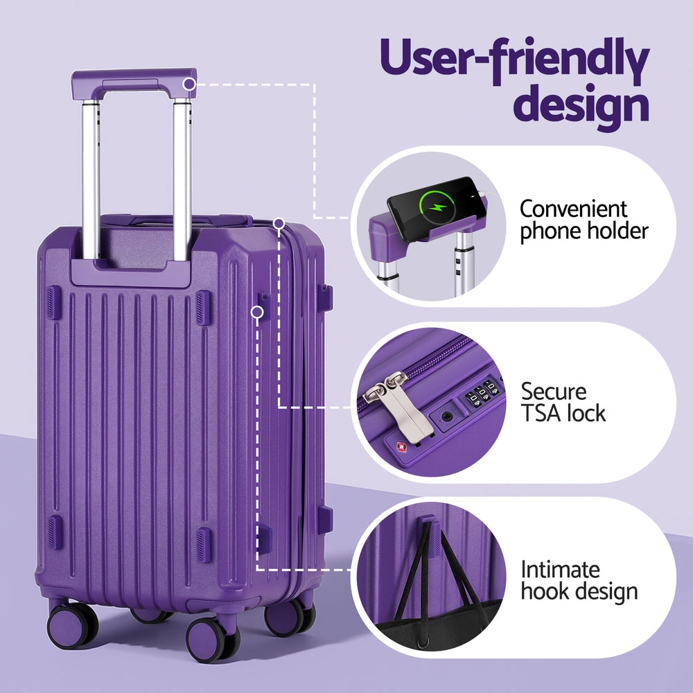 Wanderlite 2pcs Trunk Luggage Set 12" 20" Purple with TSA Lock & Spinner Wheels - SuperSaverAU - view 4