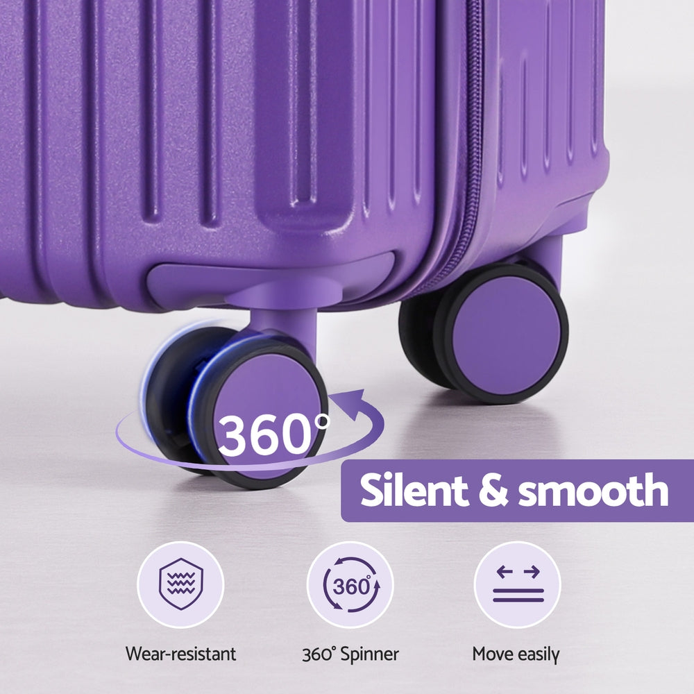 Wanderlite 2pcs Trunk Luggage Set 12" 20" Purple with TSA Lock & Spinner Wheels - SuperSaverAU - view 5