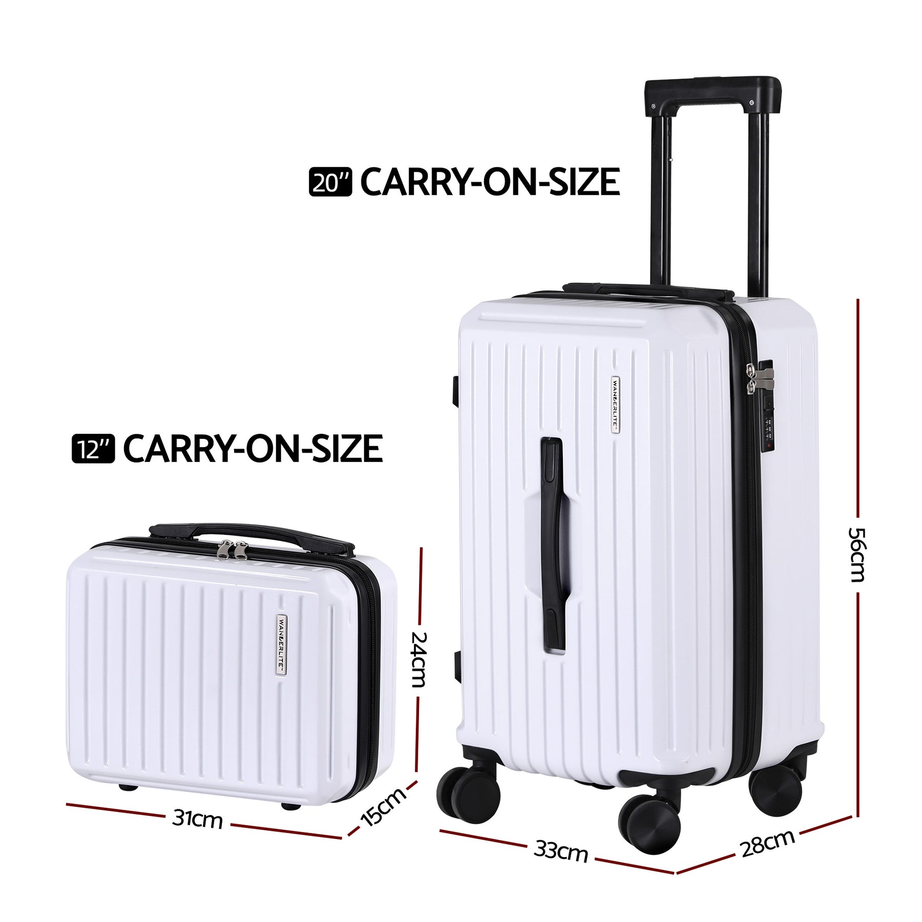 Wanderlite Trunk Luggage Set – White 12 & 20 Inch with TSA Lock