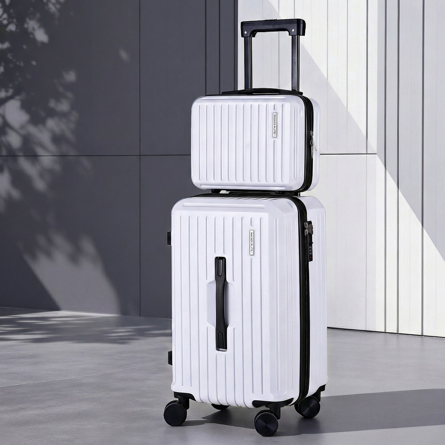 Wanderlite Trunk Luggage Set – White 12 & 20 Inch with TSA Lock