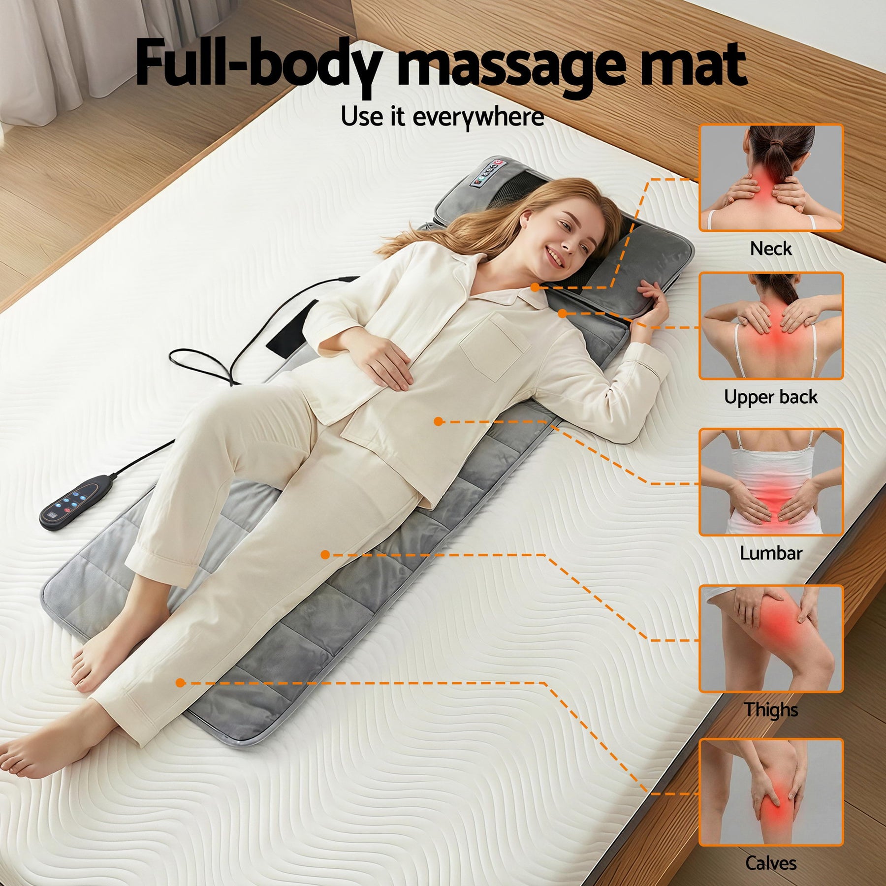 Livemor Grey 10-Node Vibration Heating Massage Mat with Neck Kneading