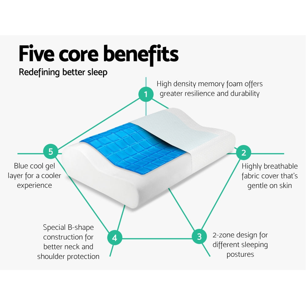 Giselle Bedding 2 x Cool Gel Top Memory Foam Pillows 50cm x 30cm x 10/8cm