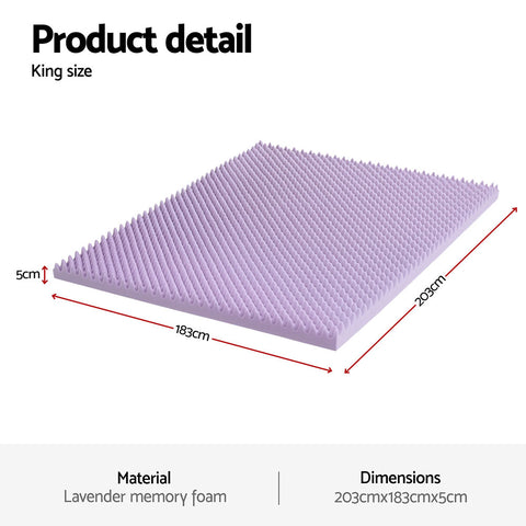 Giselle 5cm Lavender Infused Memory Foam Mattress Topper King - SuperSaverAU - view 2