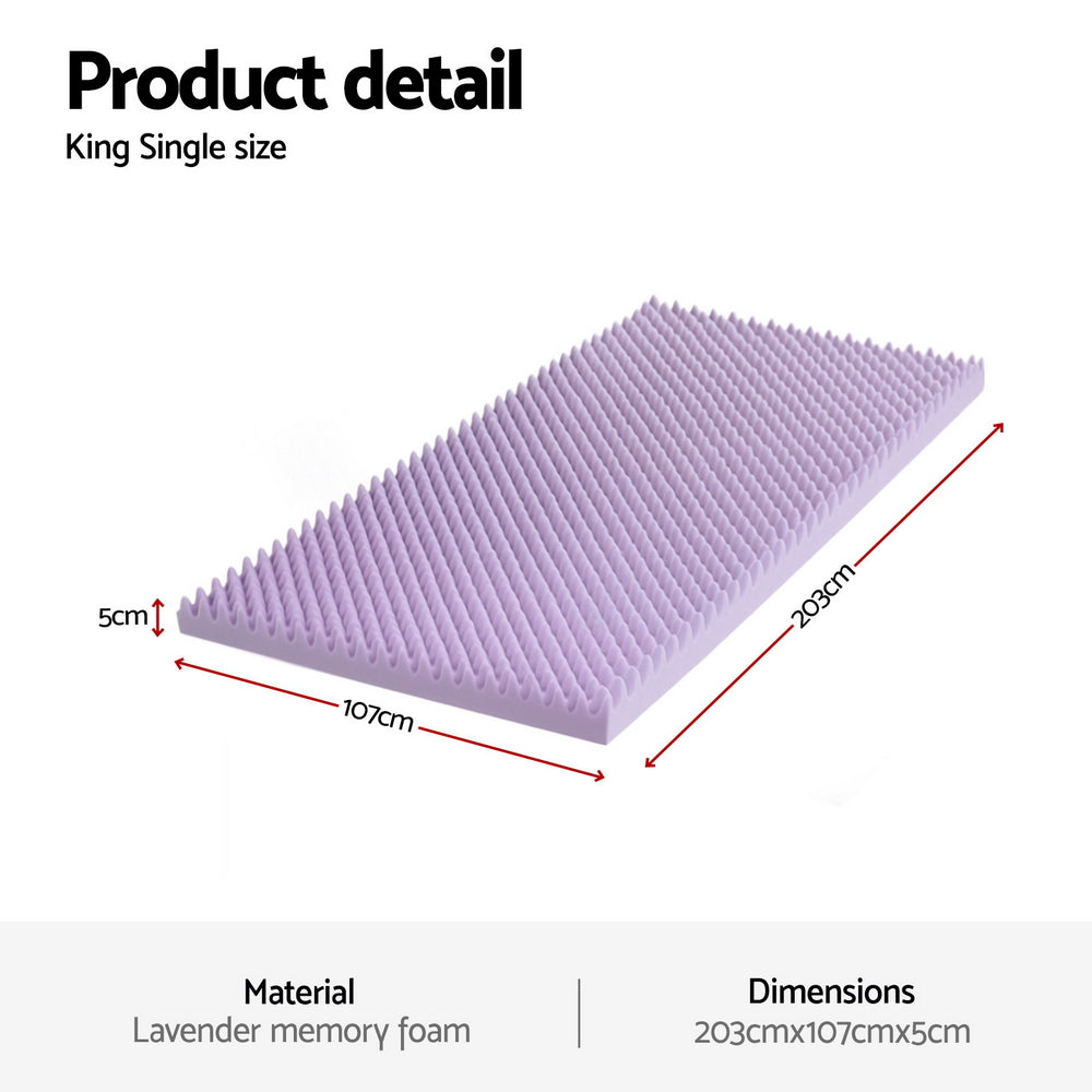 Giselle 5cm Lavender Infused Memory Foam Mattress Topper King Single