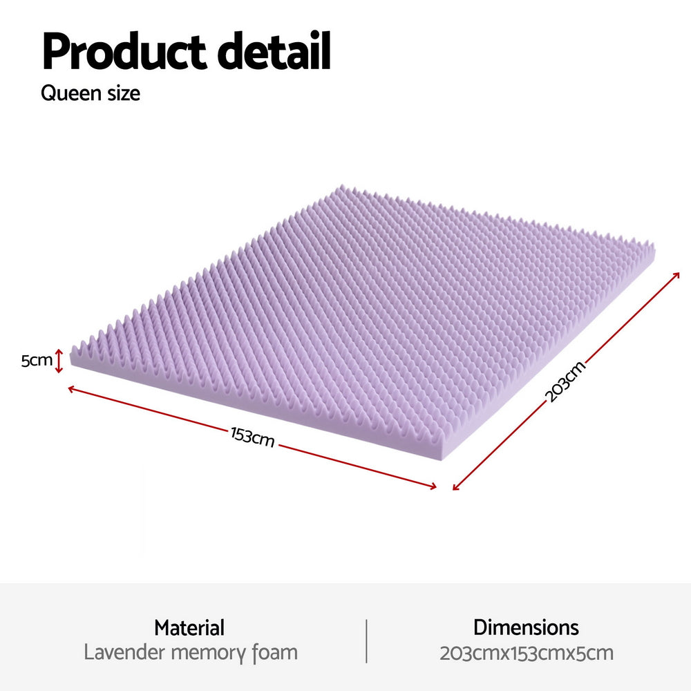 Giselle 5cm Lavender Infused Memory Foam Mattress Topper Queen - SuperSaverAU - view 2