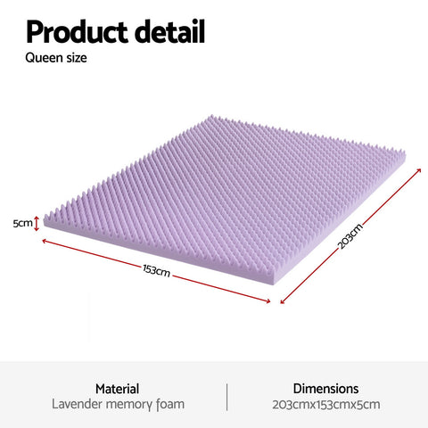 Giselle 5cm Lavender Infused Memory Foam Mattress Topper Queen - SuperSaverAU - view 2