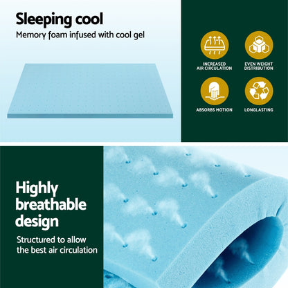 Giselle Bedding Memory Foam Mattress Topper 5cm King Single - Cool Gel