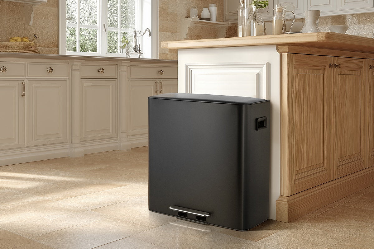 Matt Blatt 56L Dual Compartment Pedal Rubbish Bin (Black)
