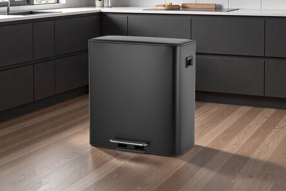 Matt Blatt 56L Dual Compartment Pedal Rubbish Bin (Black)