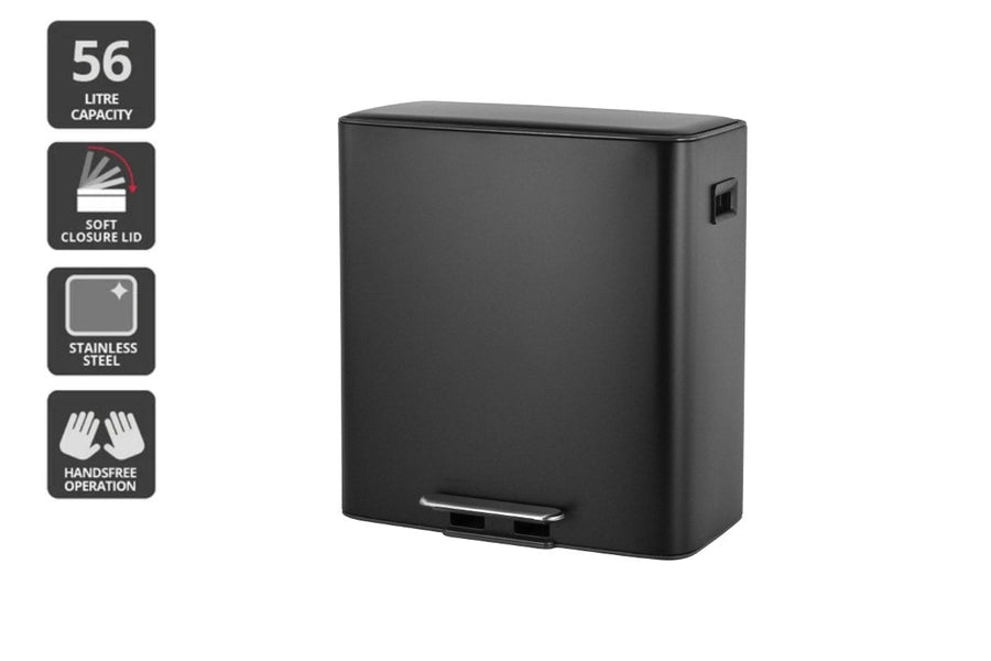 Matt Blatt 56L Dual Compartment Pedal Rubbish Bin (Black)
