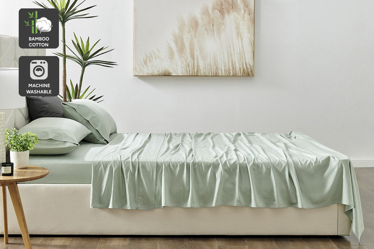 Matt Blatt Bamboo Cotton Bed Sheet Set (Green, King Single)