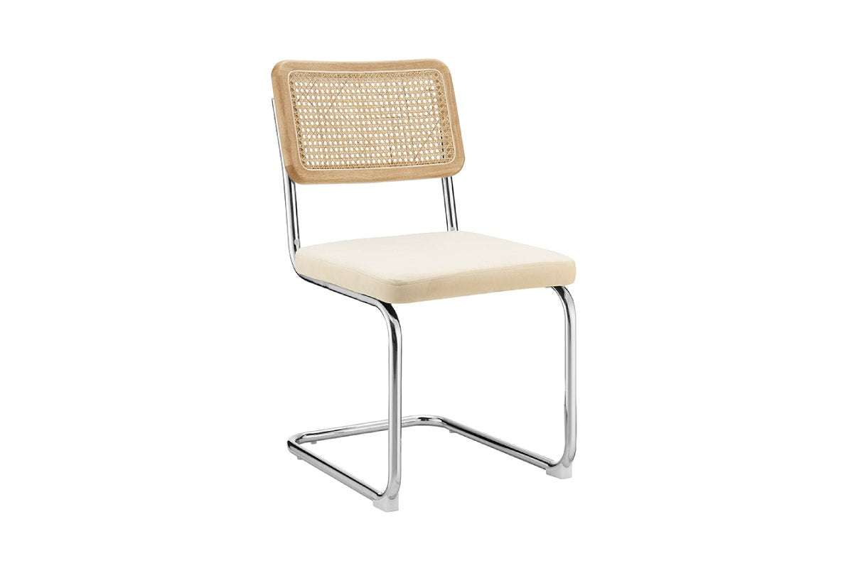 Set of 2 Matt Blatt Marcel Breuer Cesca Dining Chairs Replica (Rattan/Cream Velvet)