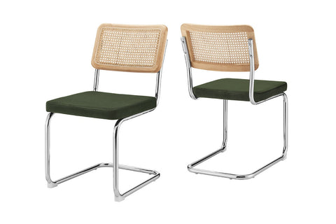 Set of 2 Matt Blatt Marcel Breuer Cesca Dining Chairs Replica (Rattan/Green Velvet)