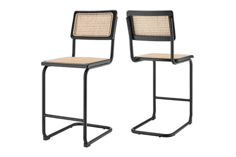 Set of 2 Matt Blatt Marcel Breuer Cesca Counter Stools Replica (Black/Rattan)