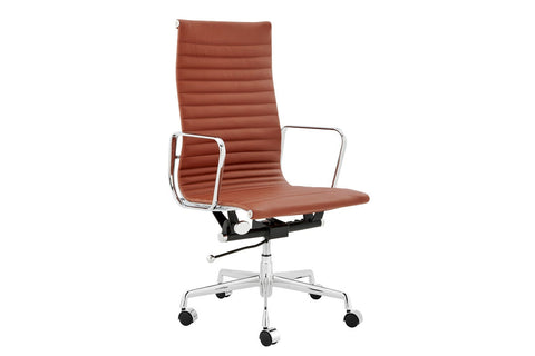 Matt Blatt Eames Replica High Back Leather Office Chair (Tan/Chrome)