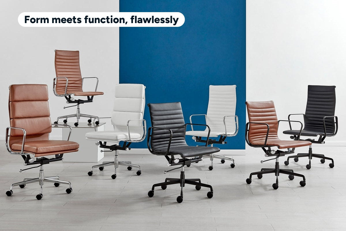 Matt Blatt Eames Replica High Back Leather Office Chair (Tan/Chrome)