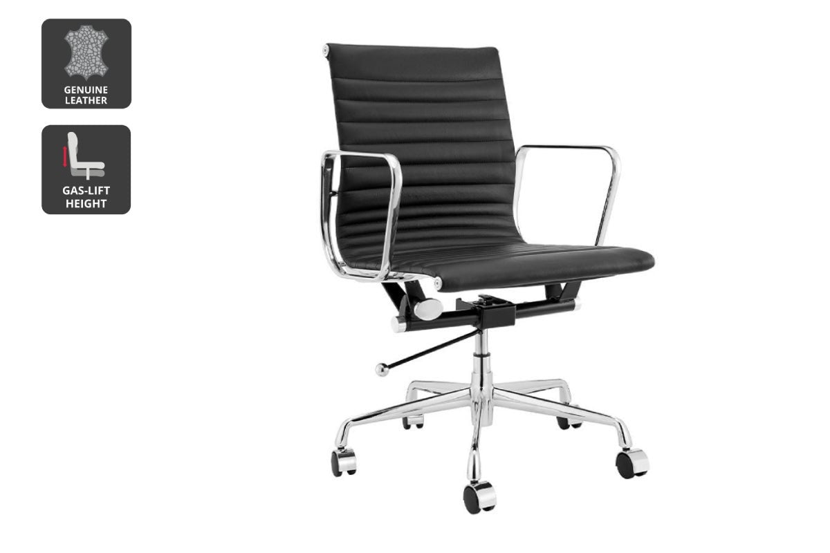 Matt Blatt Eames Replica Low Back Leather Office Chair (Black/Chrome)