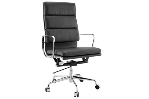 Matt Blatt Eames Replica High Back Soft Pad Leather Office Chair (Black/Chrome)