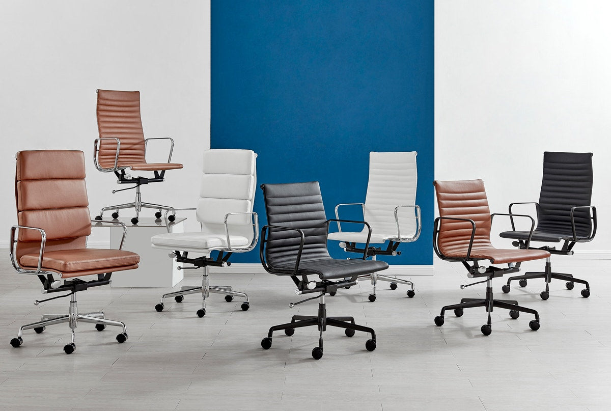 Matt Blatt Eames Premium Replica High Back Soft Pad Office Chair Genuine Leather (White/Chrome)
