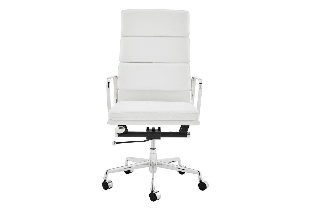 Matt Blatt Eames Premium Replica High Back Soft Pad Office Chair Genuine Leather (White/Chrome)