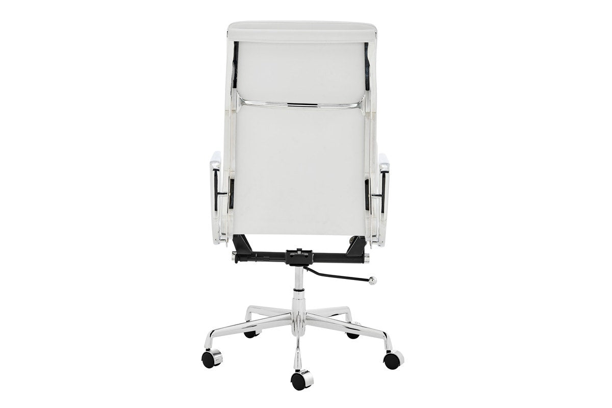 Matt Blatt Eames Premium Replica High Back Soft Pad Office Chair Genuine Leather (White/Chrome)