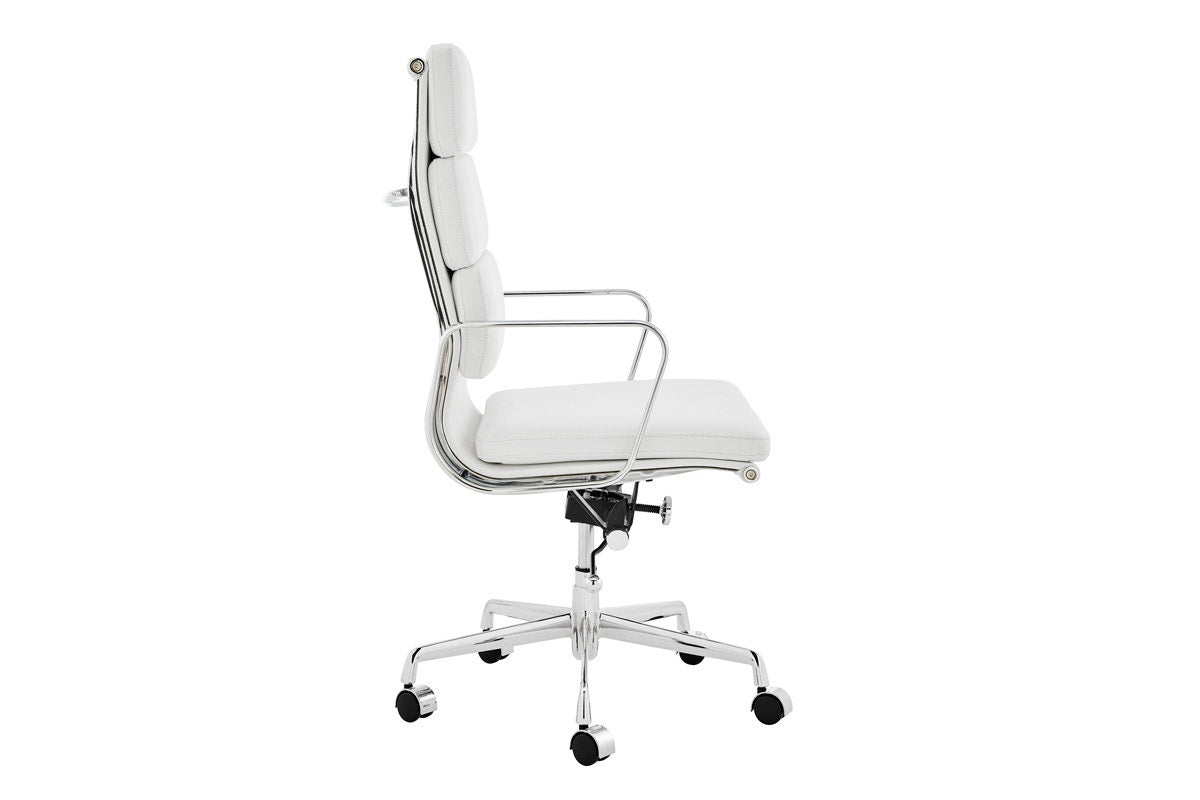 Matt Blatt Eames Premium Replica High Back Soft Pad Office Chair Genuine Leather (White/Chrome)