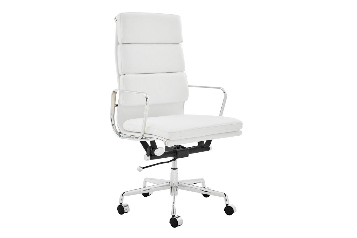 Matt Blatt Eames Premium Replica High Back Soft Pad Office Chair Genuine Leather (White/Chrome)
