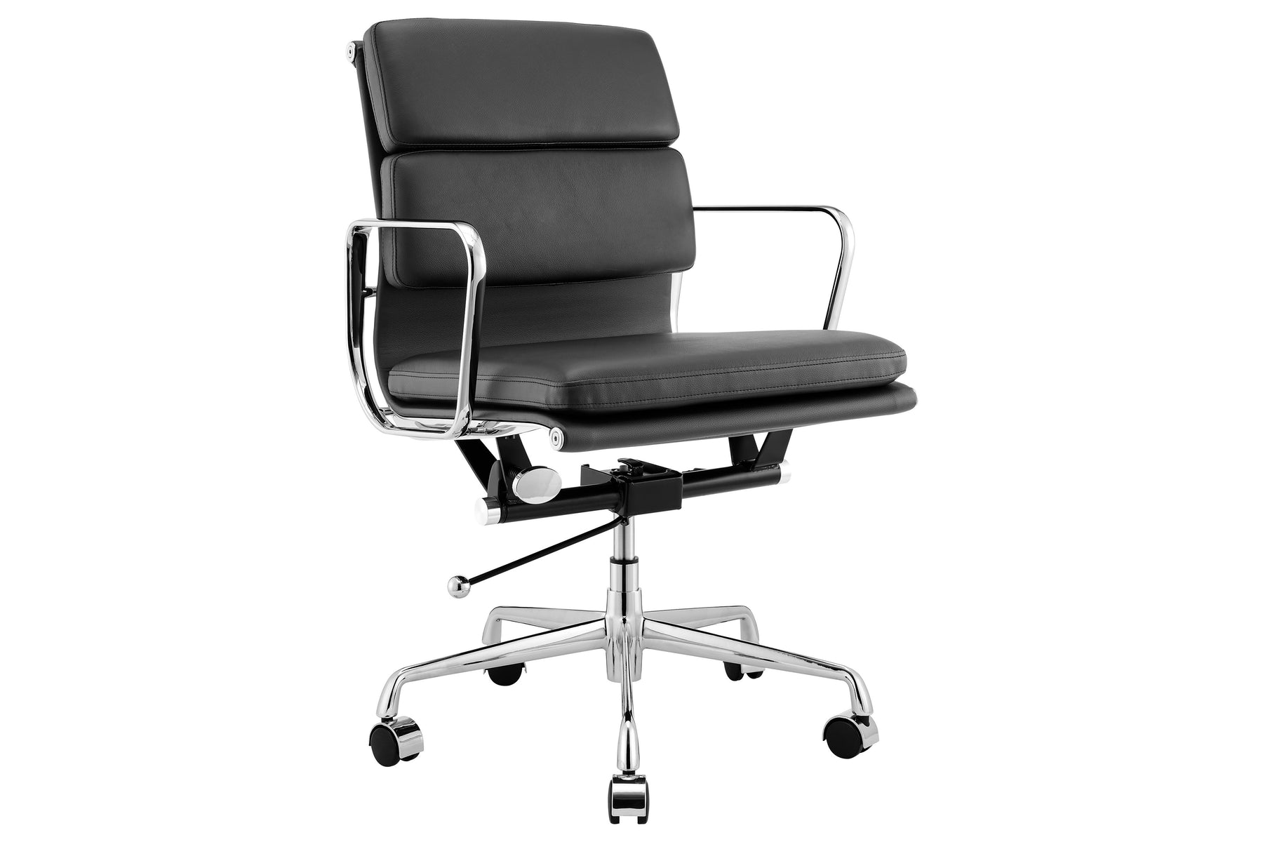 Matt Blatt Eames Replica Low Back Soft Pad Leather Office Chair (Black / Chrome)