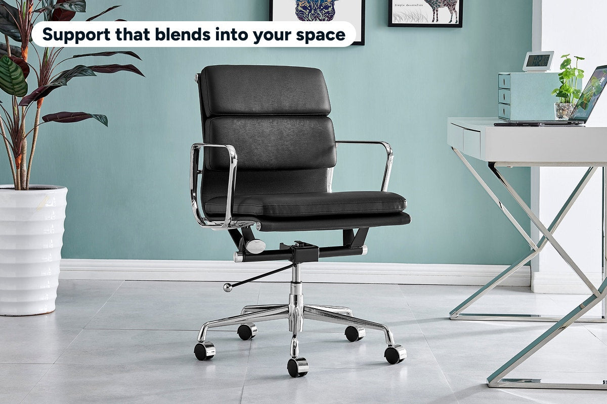 Matt Blatt Eames Replica Low Back Soft Pad Leather Office Chair (Black / Chrome)