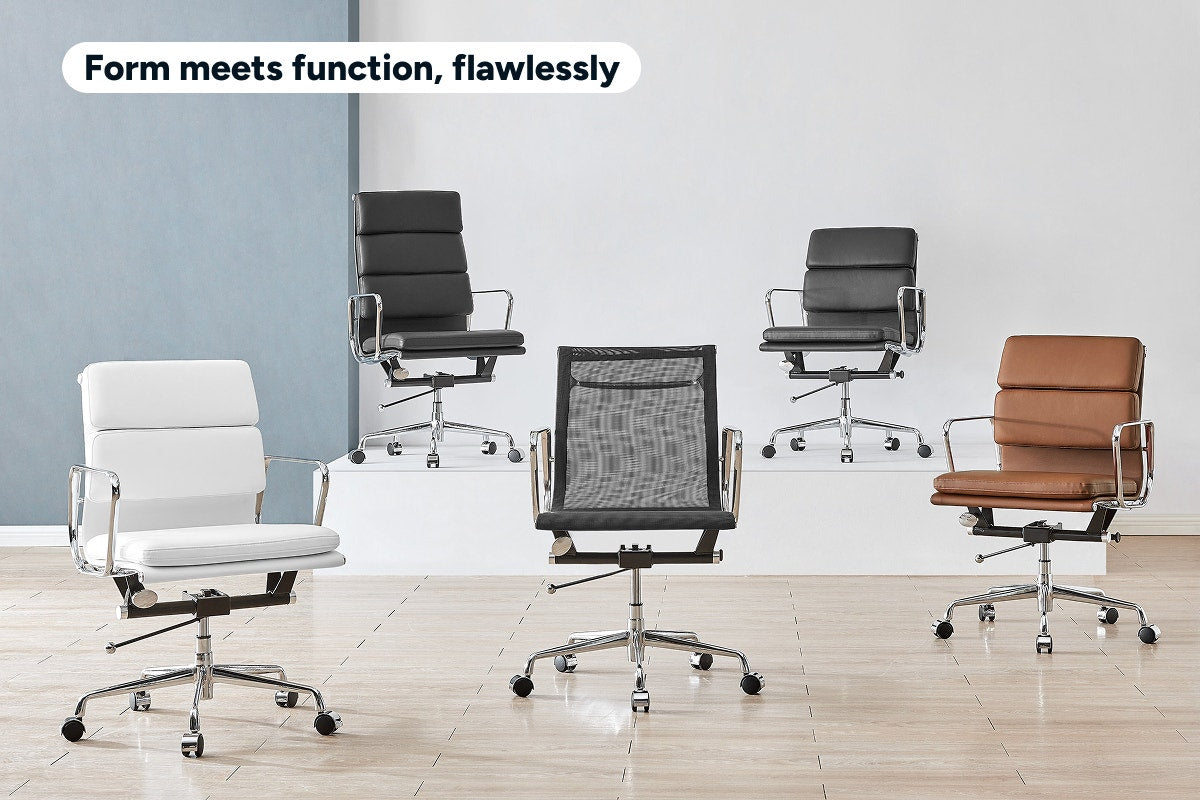 Matt Blatt Eames Replica Low Back Soft Pad Leather Office Chair (Black / Chrome)