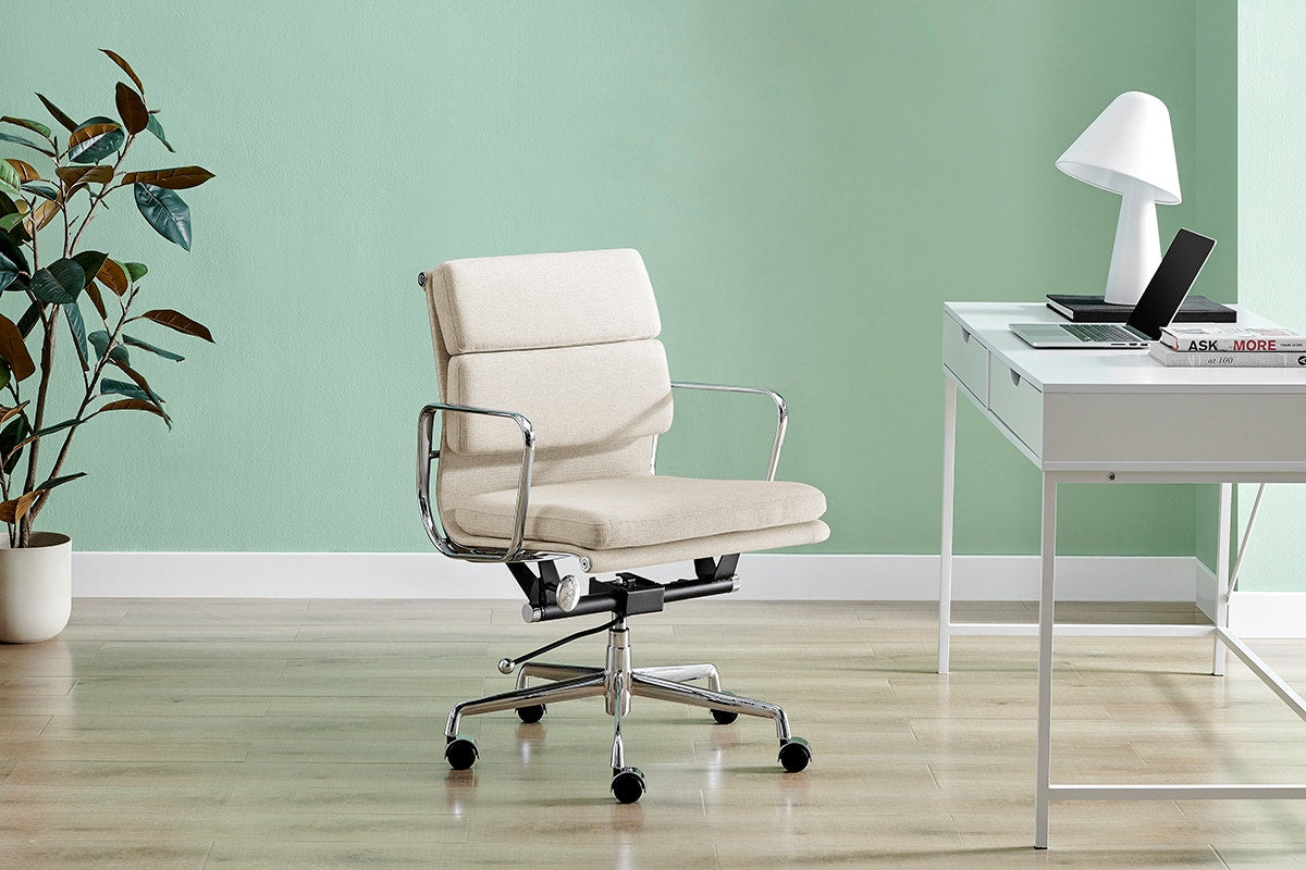 Matt Blatt Eames Premium Replica Low Back Soft Pad Office Chair Fabric (Beige/Chrome)