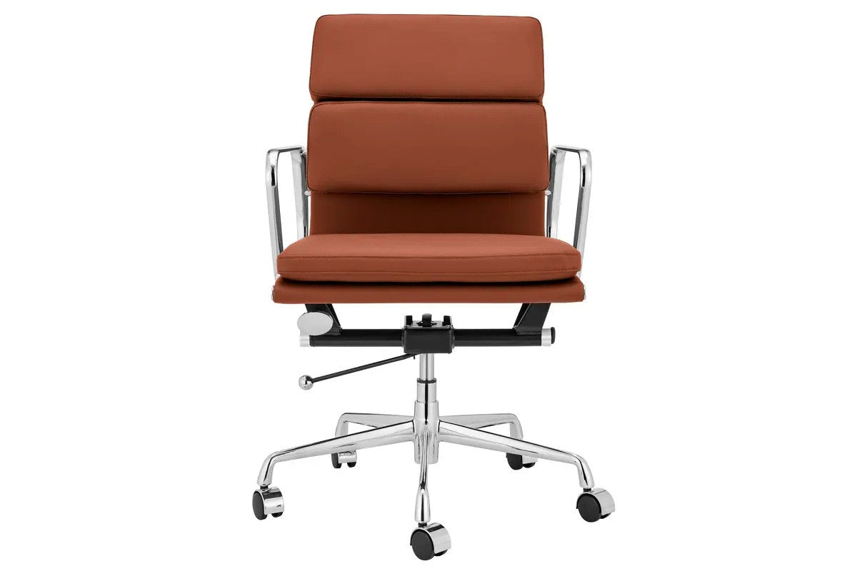 Matt Blatt Eames Premium Replica Low Back Soft Pad Office Chair Genuine Leather (Tan/Chrome)